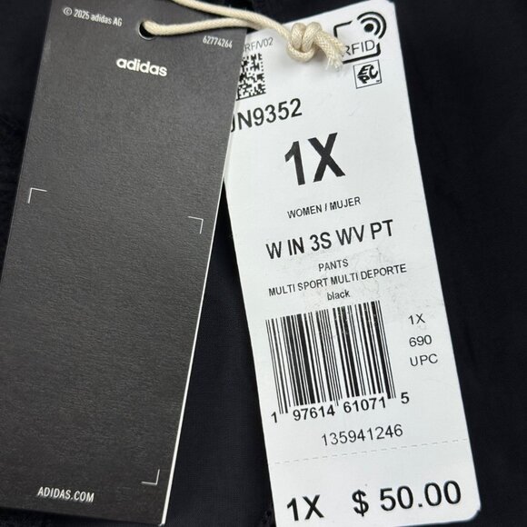 Adidas Women's Sport 3 Stripes Trim Black Woven Track Pants 1X Elastic Waist NWT - Picture 5 of 12